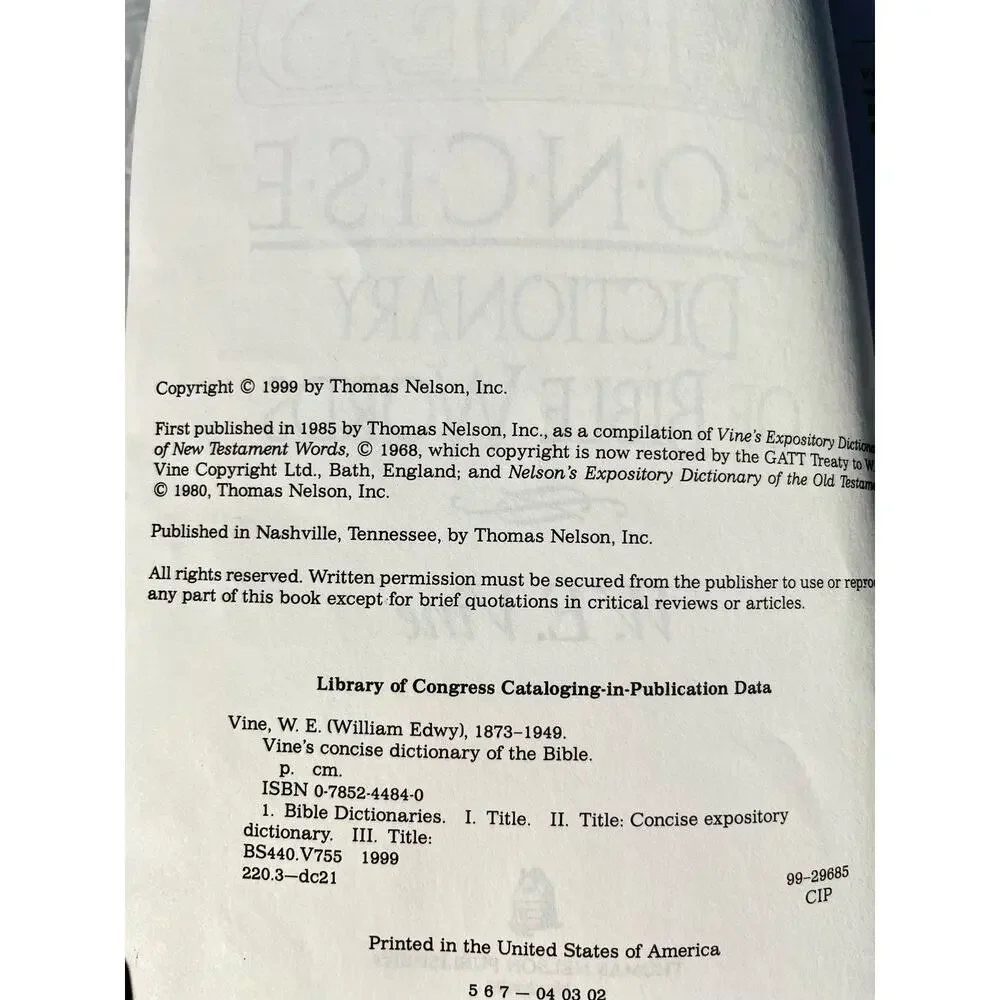 Vine's Concise Dictionary Of Bible Words Book - Nelson's Concise‎ Series